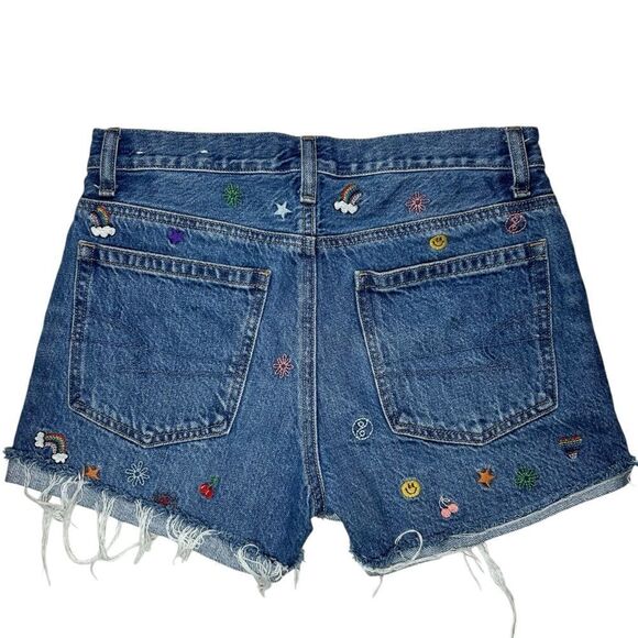 American Eagle AE Denim '90s Boyfriend Short High Rise Embroidered Shorts Size 0 - Picture 8 of 9
